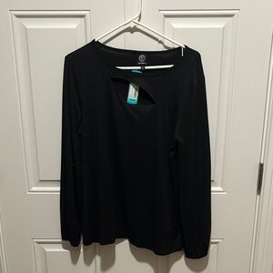 Bobeau Black Keyhole Long Sleeve Blouse